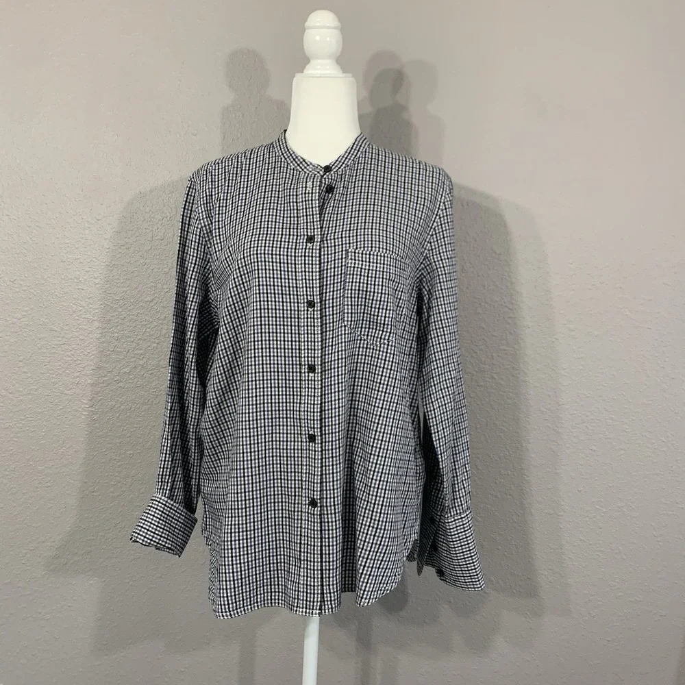 J.CREW Women's Size 2‎ Gray Plaid Collarless Classic Fit Button Down Tunic